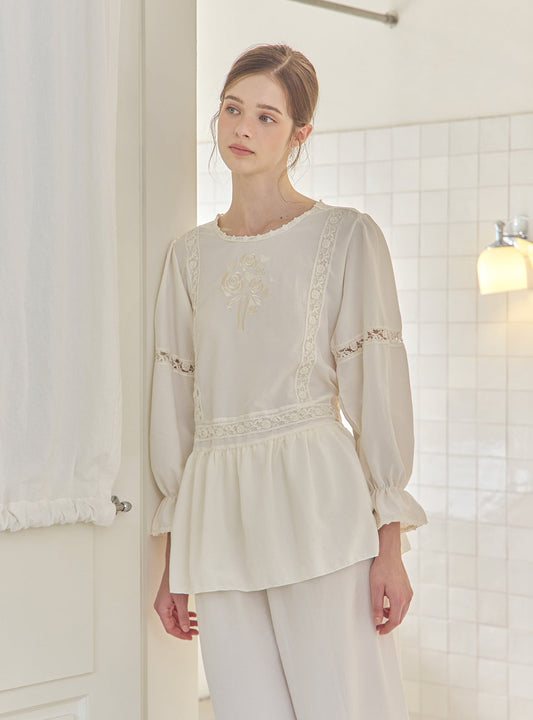 Aby Sand - Washed Round - Neck Pajama Set - premium Korean sleepwear by LUNALUZ