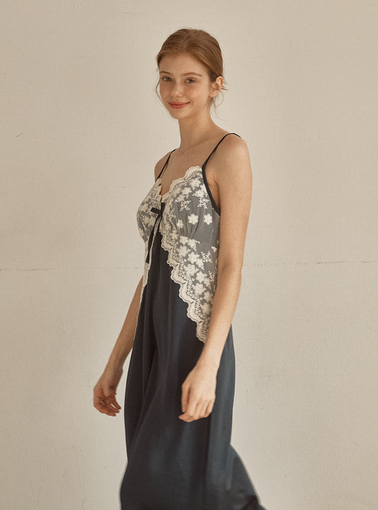 Audrey Satin Sleeveless Bra - Cup Slip Nightdress (2 Colors) - premium Korean sleepwear by LUNALUZ