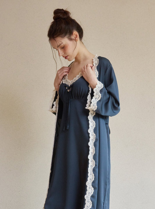 Clara Silk - Satin Slip & Robe Set - premium Korean sleepwear by LUNALUZ