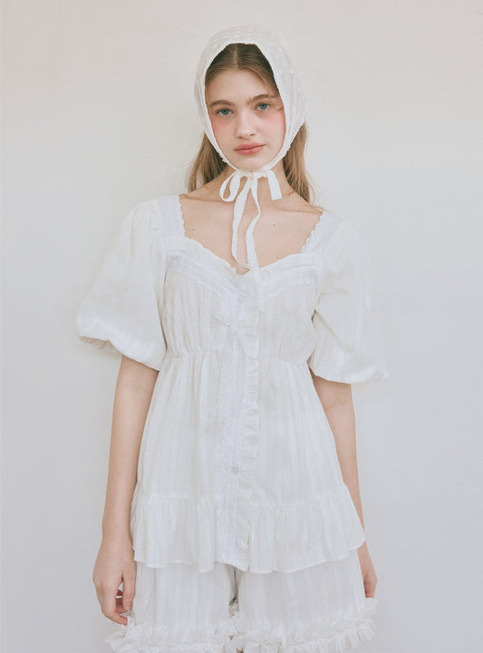 Cozet Cotton Square - Neck Short - Sleeve Pajama Set - premium Korean sleepwear by LUNALUZ