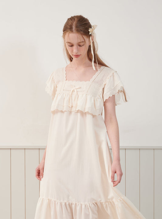 Creamy Sand - Washing Square - Neck Sleeveless Nightdress - premium Korean sleepwear by LUNALUZ