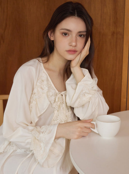 Della Sand - Washed V - Neck Nightdress - premium Korean sleepwear by LUNALUZ