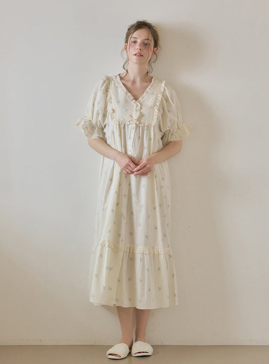 DeMarie Cotton Short Sleeve V - Neck Dress (Sleepwear) - premium Korean sleepwear by LUNALUZ