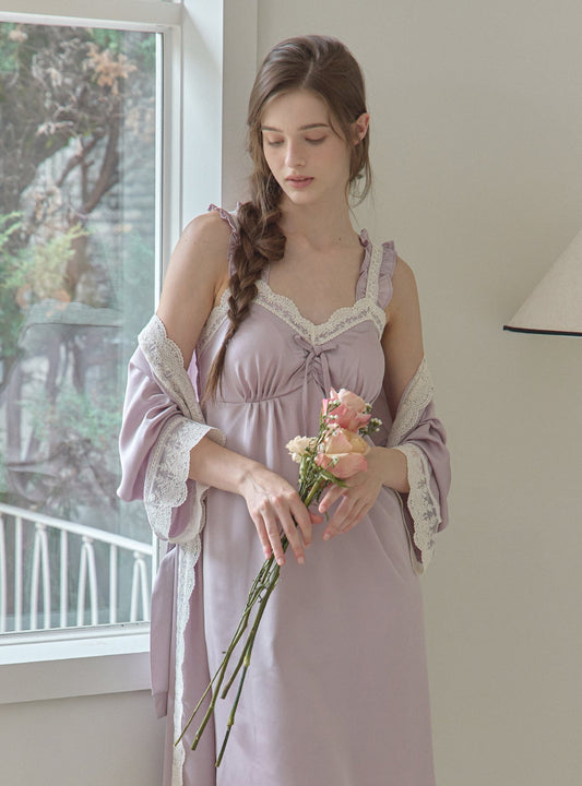 Lavender Silk - Satin Slip & Robe - premium Korean sleepwear by LUNALUZ