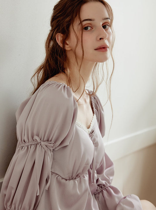 Louise Satin Bra - Cup Long - Sleeve Pajama Set - premium Korean sleepwear by LUNALUZ