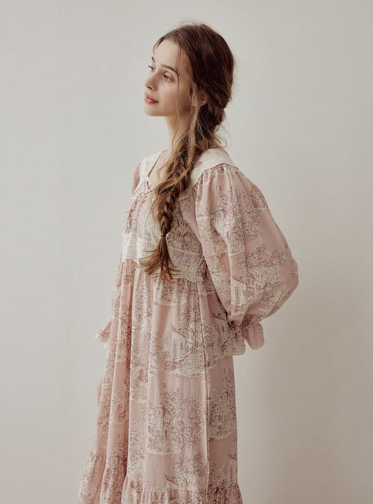 Madel Cotton Square - Neck Long - Sleeve Nightdress – 2 Colors - premium Korean sleepwear by LUNALUZ