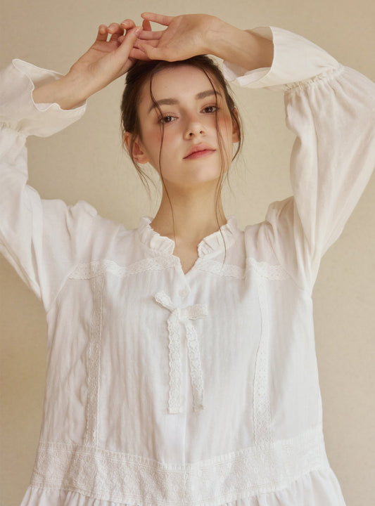 Netty Long - Sleeve Round - Neck Pajama Set - premium Korean sleepwear by LUNALUZ