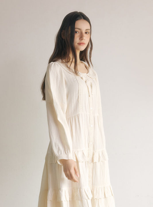 Zeta Cotton Long - Sleeve Shirt Nightdress - premium Korean sleepwear by LUNALUZ
