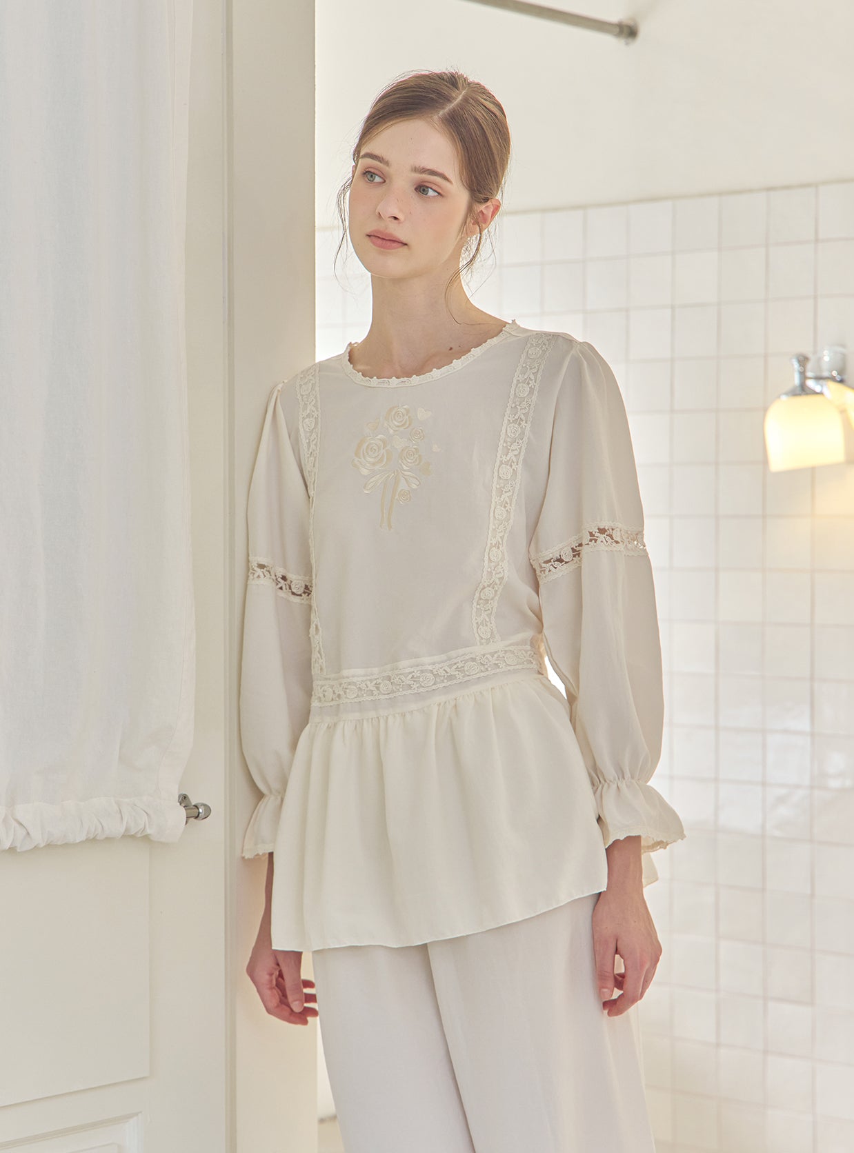 Aby Sand - Washed Round - Neck Pajama Set - premium Korean sleepwear by LUNALUZ