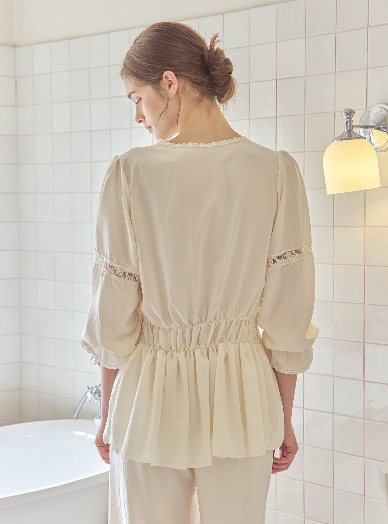 Aby Sand - Washed Round - Neck Pajama Set - premium Korean sleepwear by LUNALUZ