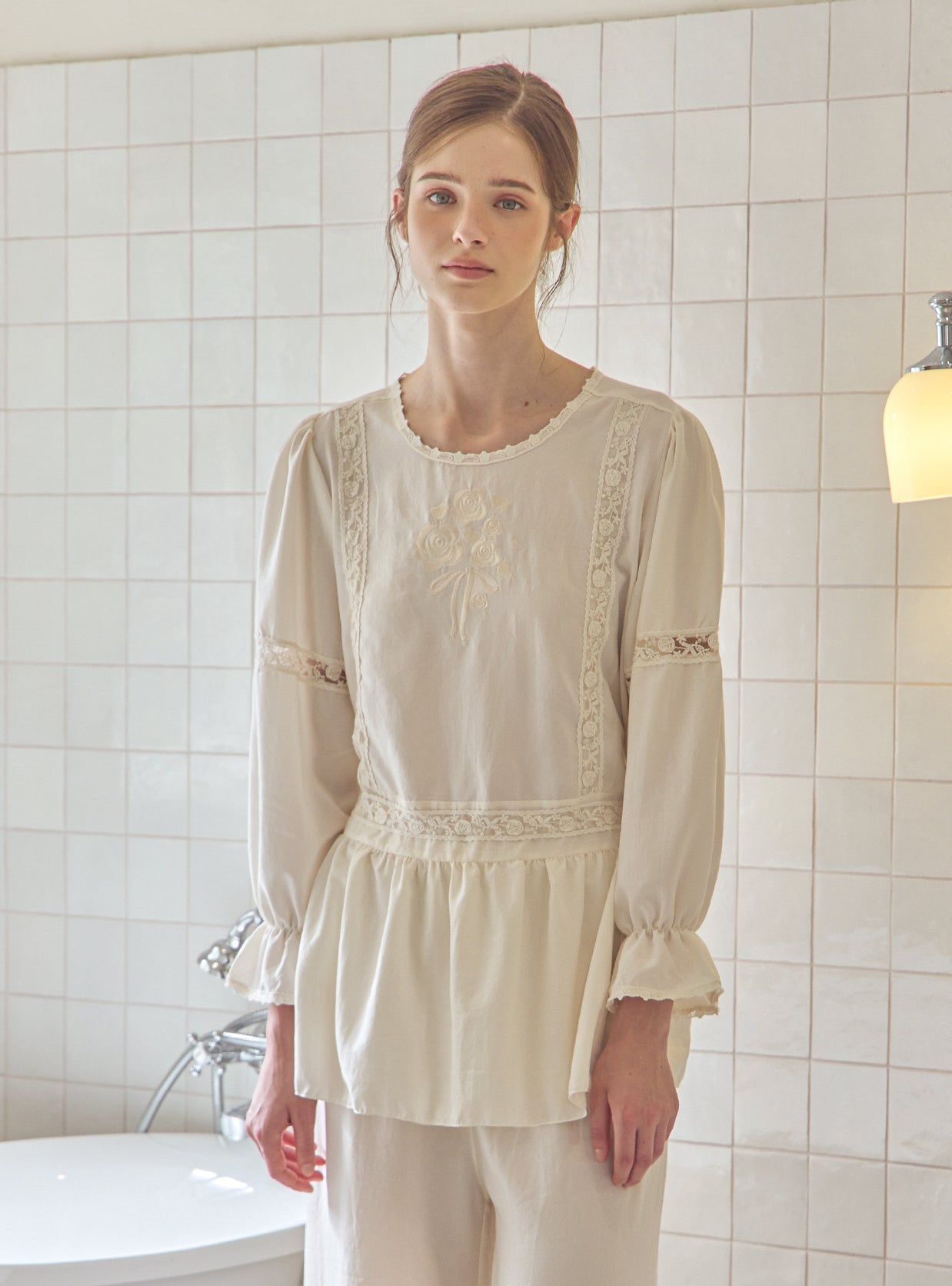 Aby Sand - Washed Round - Neck Pajama Set - premium Korean sleepwear by LUNALUZ