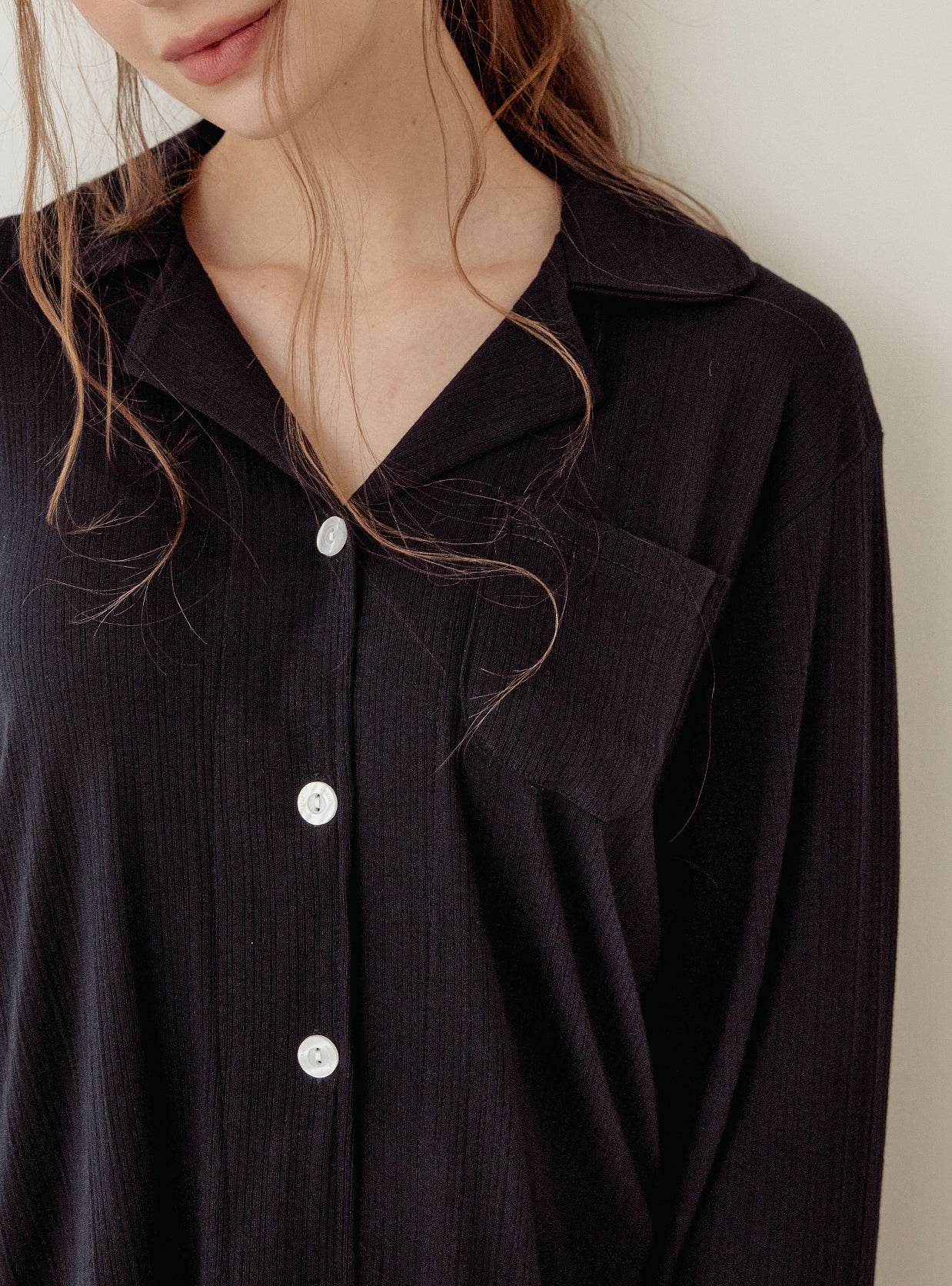 Amanda Span Long - Sleeve Notched Collar Pajama Set (2 Colors) - premium Korean sleepwear by LUNALUZ