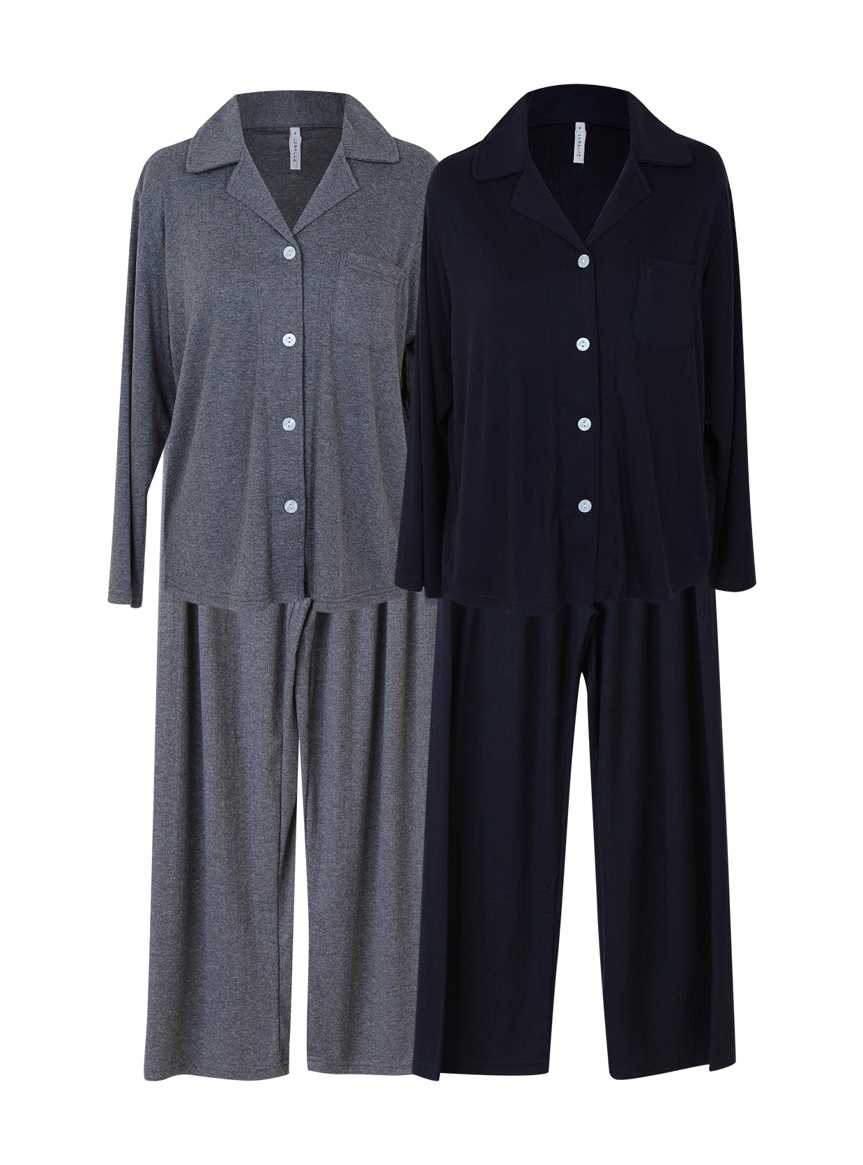 Amanda Span Long - Sleeve Notched Collar Pajama Set (2 Colors) - premium Korean sleepwear by LUNALUZ