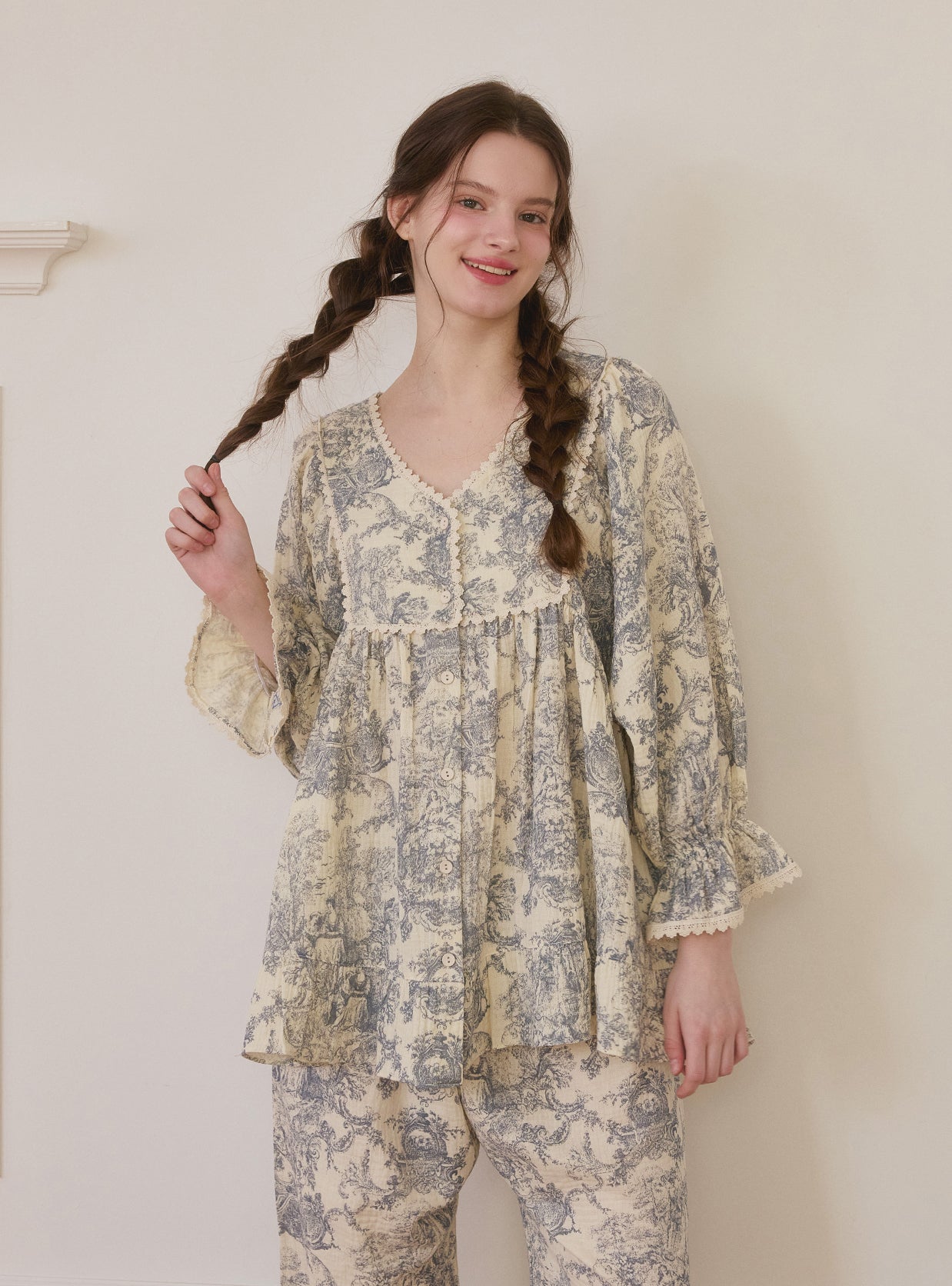 Amor Double - Gauze Cotton Toile Pajama Set – 2 Colors - premium Korean sleepwear by LUNALUZ