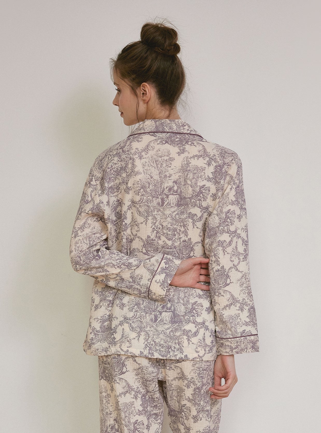 Amore Double Gauze Long - Sleeve Notched Collar Pajama Set - premium Korean sleepwear by LUNALUZ