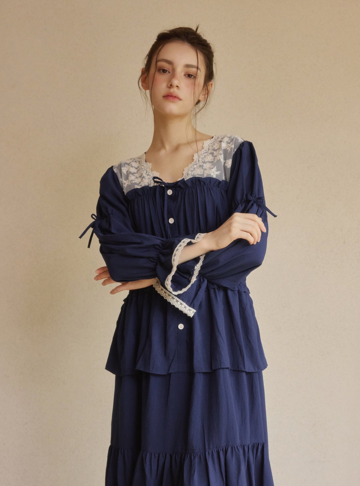 Angelo Sand - Washed V - Neck Nightdress - premium Korean sleepwear by LUNALUZ-28