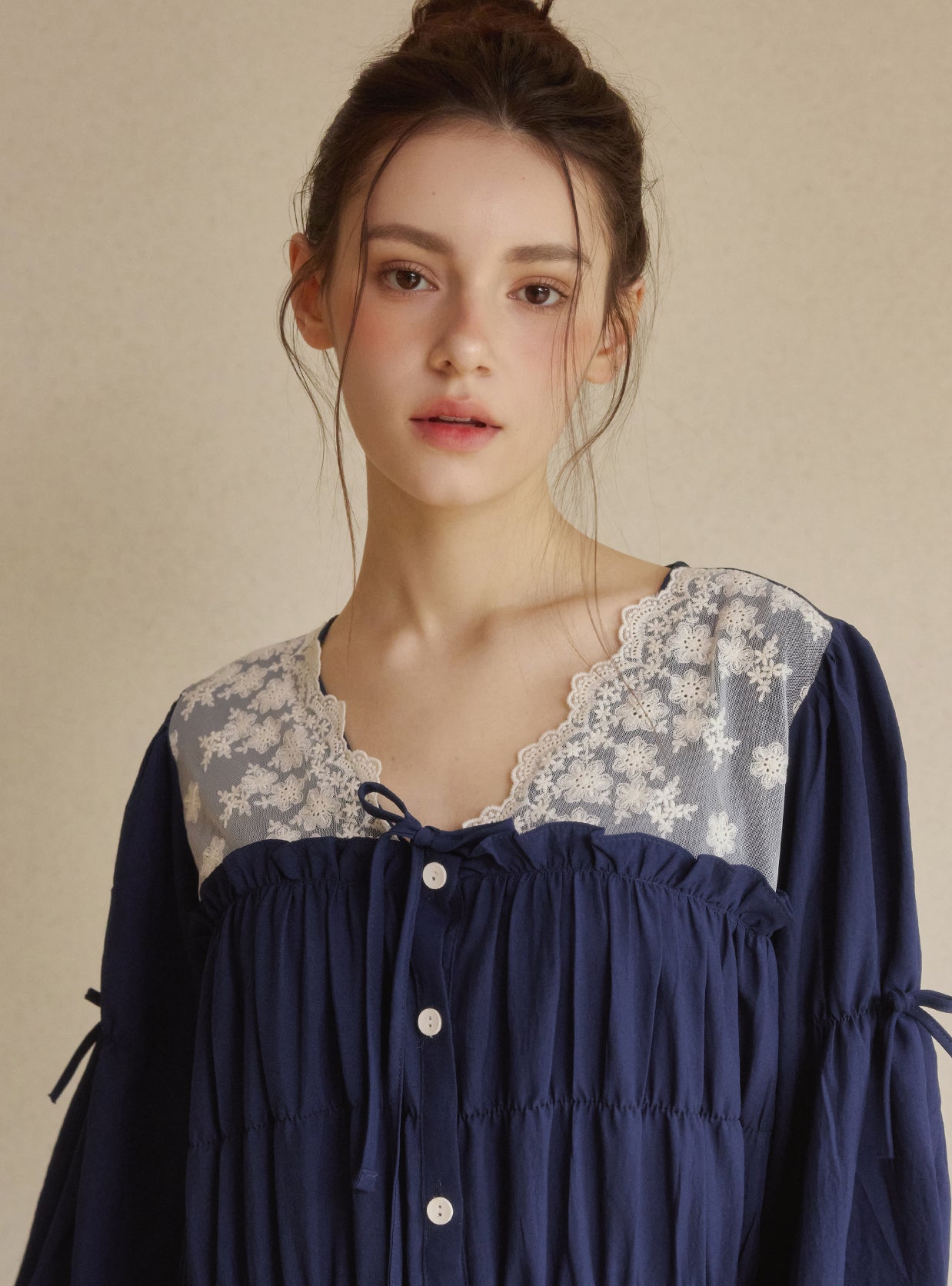 Angelo Sand - Washed V - Neck Nightdress - premium Korean sleepwear by LUNALUZ