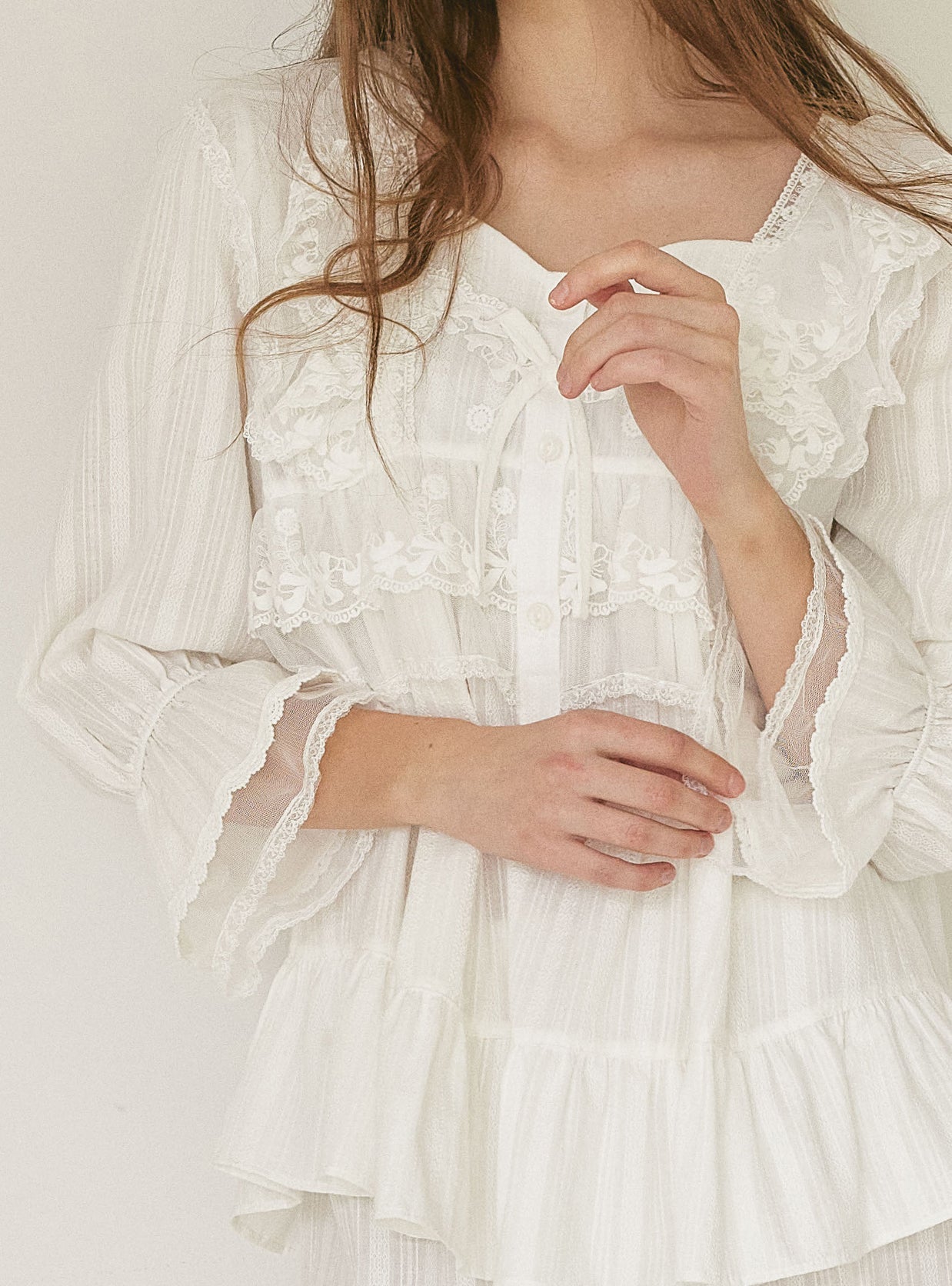 Angelring Cotton Embroidered Square - Neck Long - Sleeve Pajama Set - premium Korean sleepwear by LUNALUZ