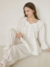 Angelring Cotton Embroidered Square - Neck Long - Sleeve Pajama Set - premium Korean sleepwear by LUNALUZ