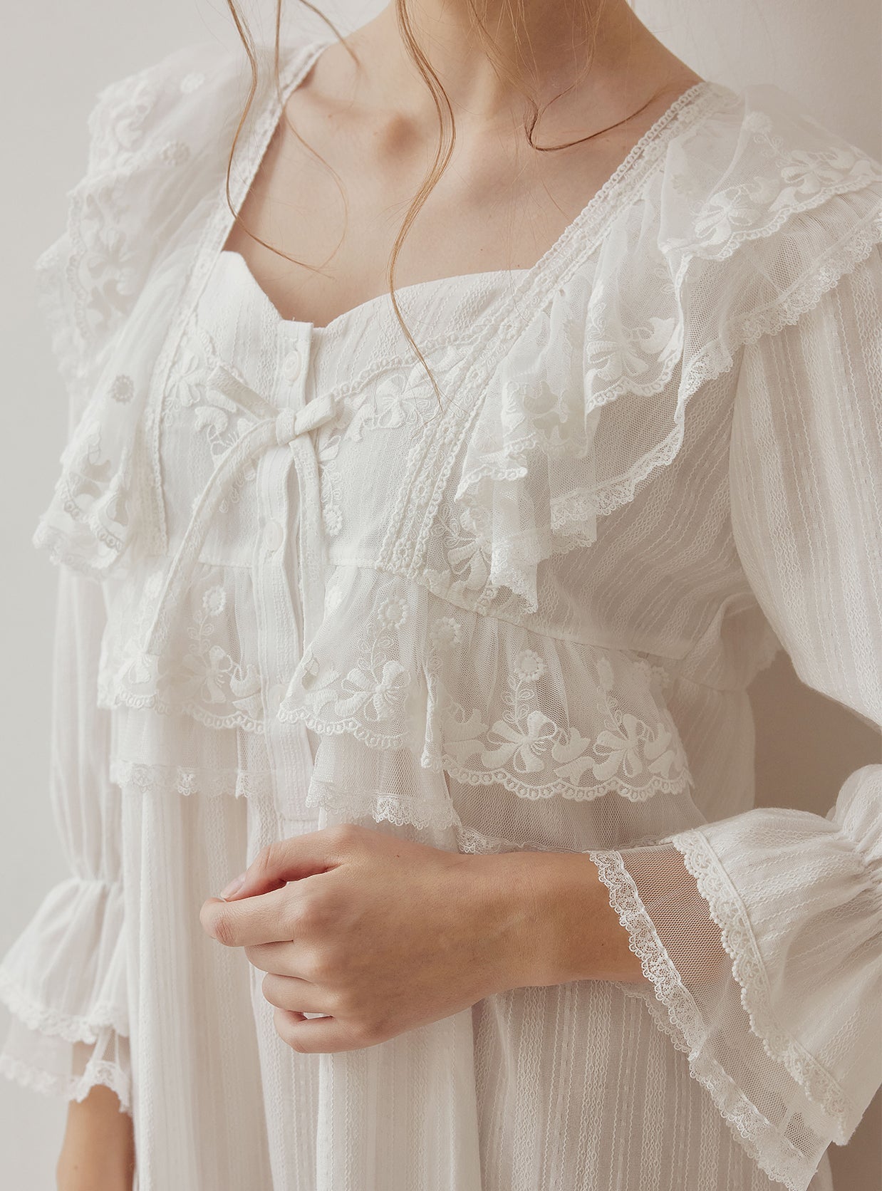 Angelring Cotton Embroidered Square - Neck Nightdress - premium Korean sleepwear by LUNALUZ