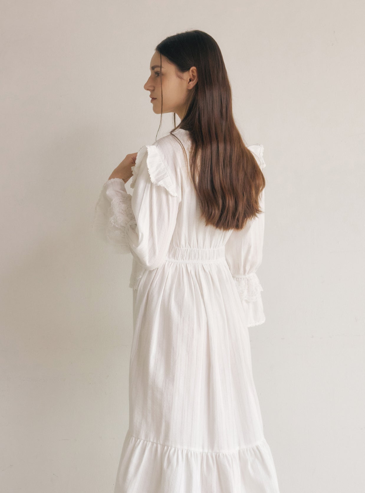 Aria Cotton V - Neck Long - Sleeve Nightdress - premium Korean sleepwear by LUNALUZ