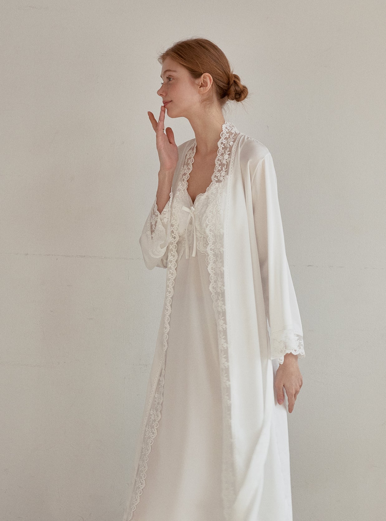 Audrey Satin Bra - Cup Slip & Robe Ensemble Set - premium Korean sleepwear by LUNALUZ