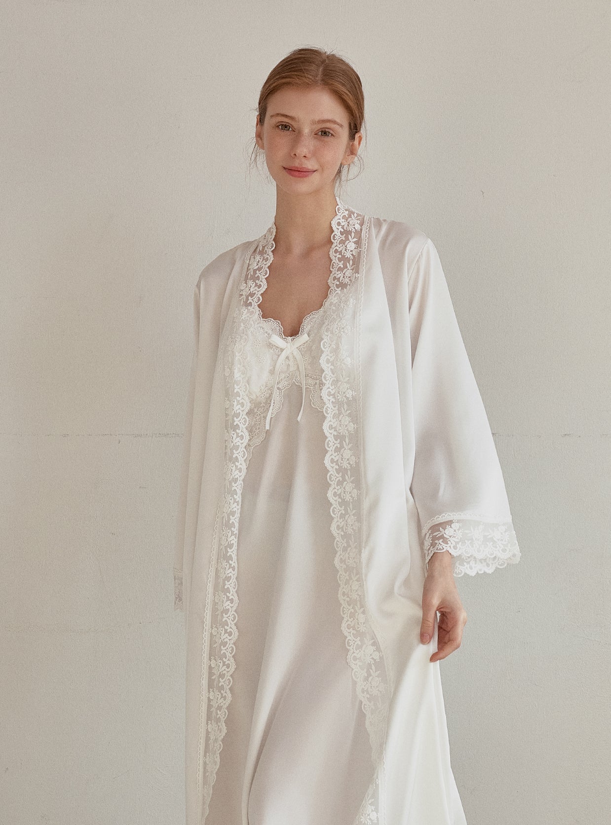 Audrey Satin Bra - Cup Slip & Robe Ensemble Set - premium Korean sleepwear by LUNALUZ