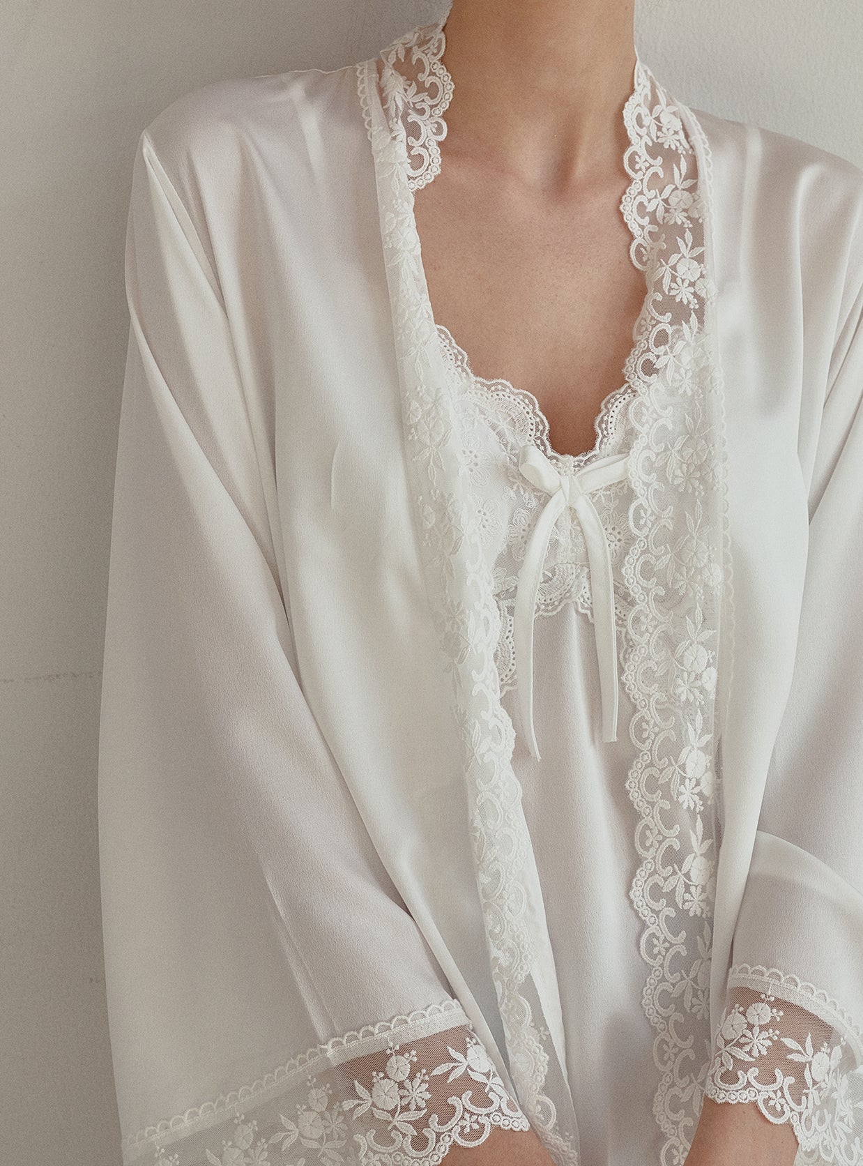 Audrey Satin Bra - Cup Slip & Robe Ensemble Set - premium Korean sleepwear by LUNALUZ