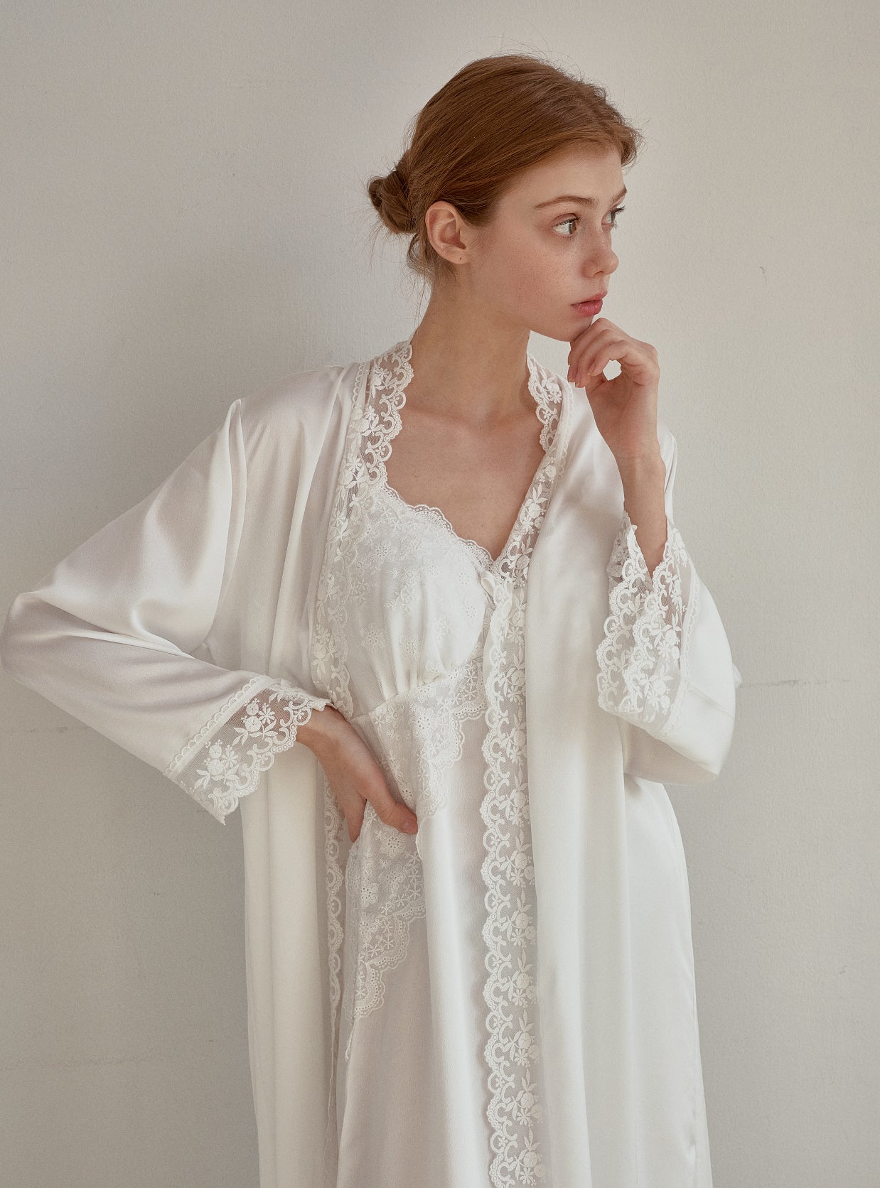 Audrey Satin Bra - Cup Slip & Robe Ensemble Set - premium Korean sleepwear by LUNALUZ