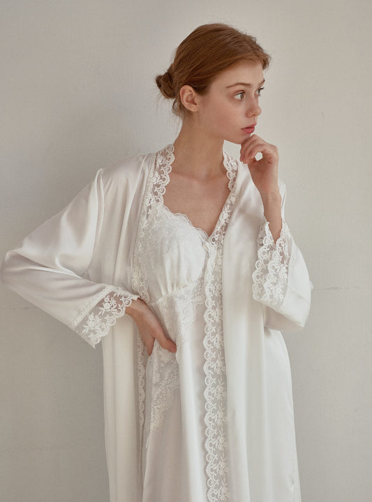 Audrey Satin Bra - Cup Slip & Robe Ensemble Set - premium Korean sleepwear by LUNALUZ