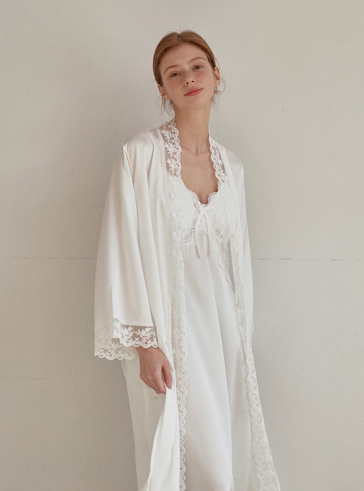 Audrey Satin Bra - Cup Slip & Robe Ensemble Set - premium Korean sleepwear by LUNALUZ