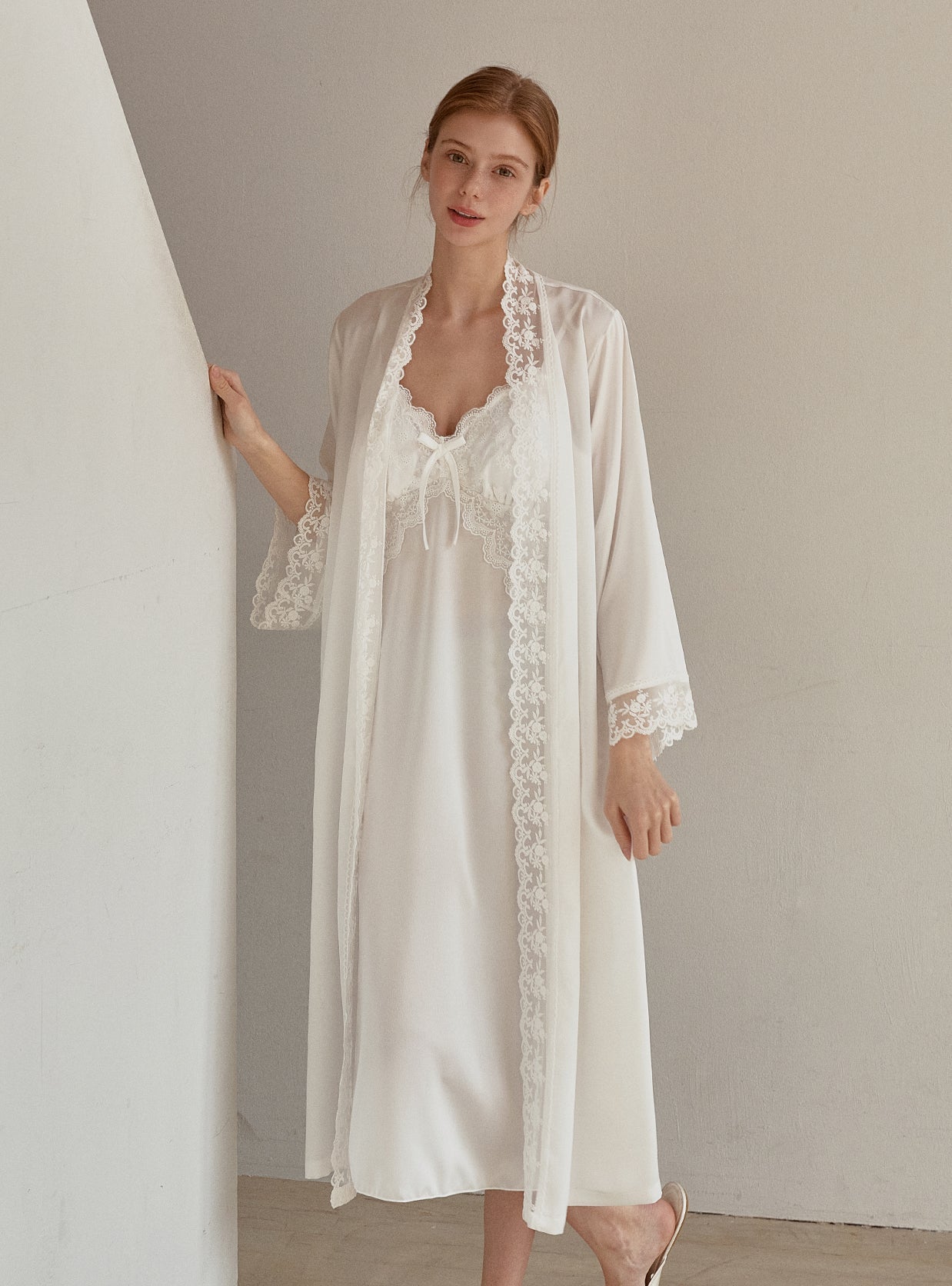 Audrey Satin Bra - Cup Slip & Robe Ensemble Set - premium Korean sleepwear by LUNALUZ