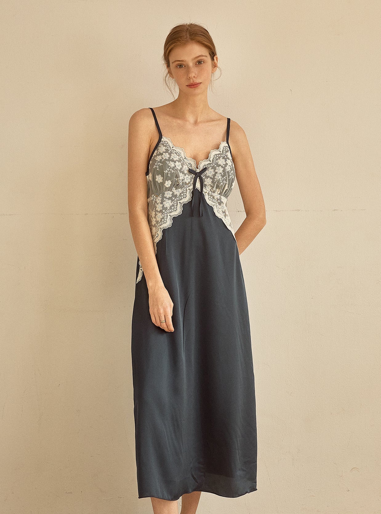 Audrey Satin Sleeveless Bra - Cup Slip Nightdress (2 Colors) - premium Korean sleepwear by LUNALUZ