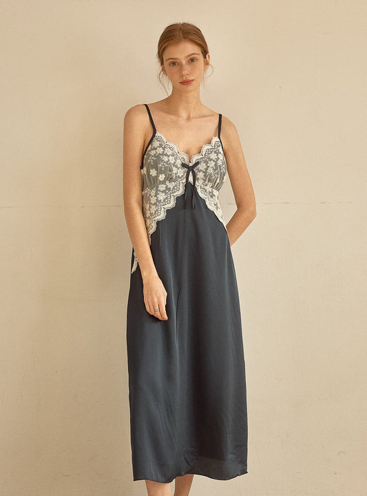 Audrey Satin Sleeveless Bra - Cup Slip Nightdress (2 Colors) - premium Korean sleepwear by LUNALUZ