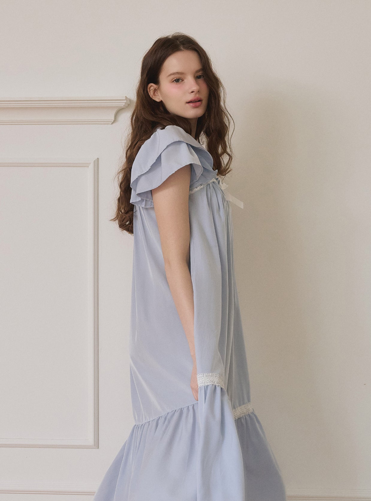 Aurora Lyocell V - Neck Short - Sleeve Nightdress - premium Korean sleepwear by LUNALUZ
