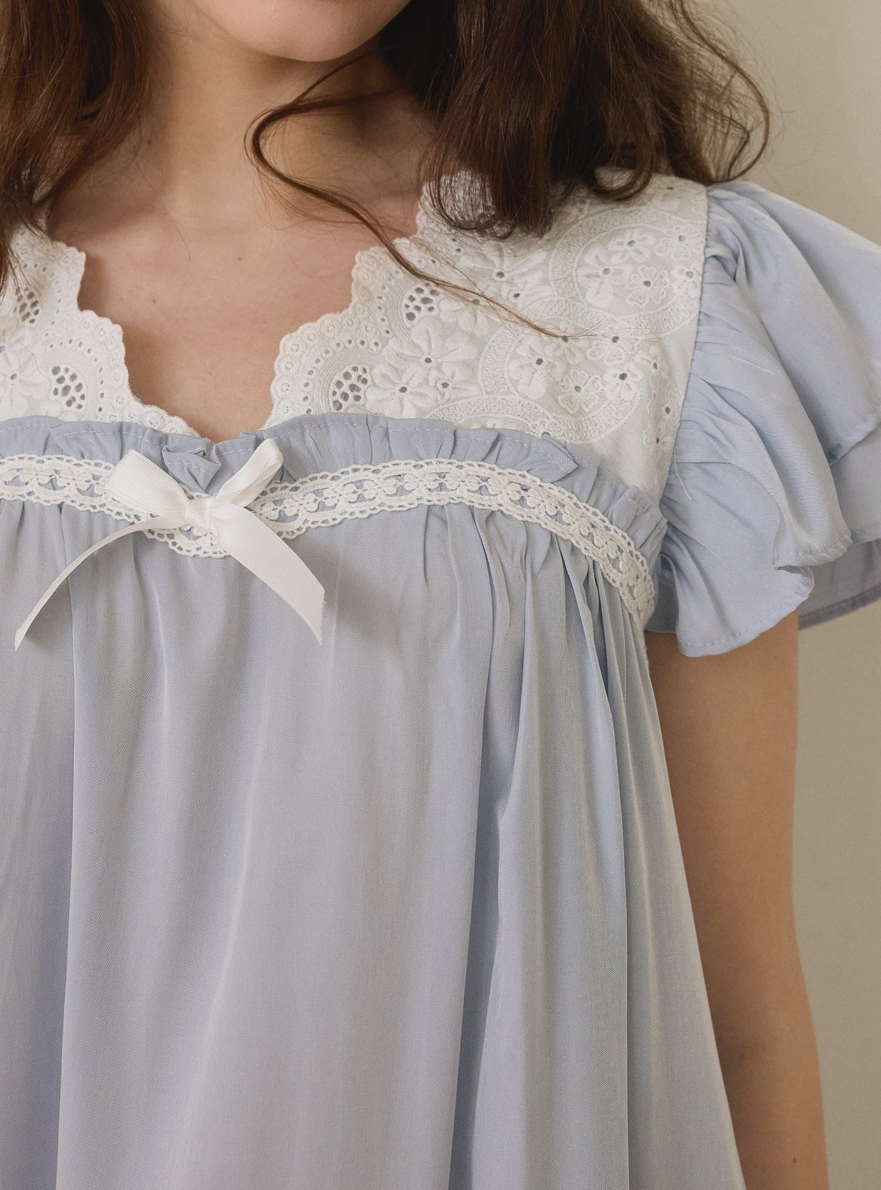 Aurora Lyocell V - Neck Short - Sleeve Nightdress - premium Korean sleepwear by LUNALUZ