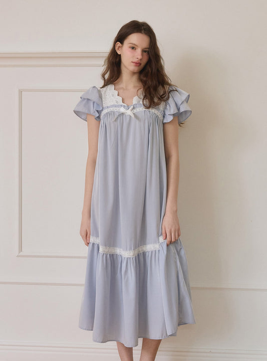 Aurora Lyocell V - Neck Short - Sleeve Nightdress - premium Korean sleepwear by LUNALUZ