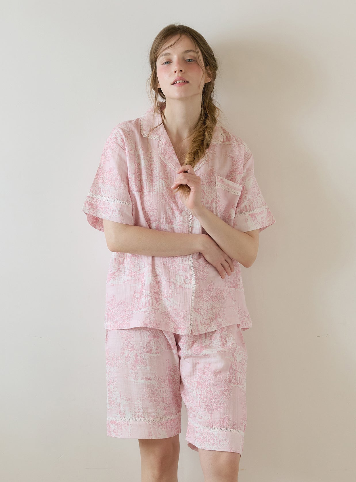 Bastille Cotton Short Sleeve Collar Pajama Set - premium Korean sleepwear by LUNALUZ