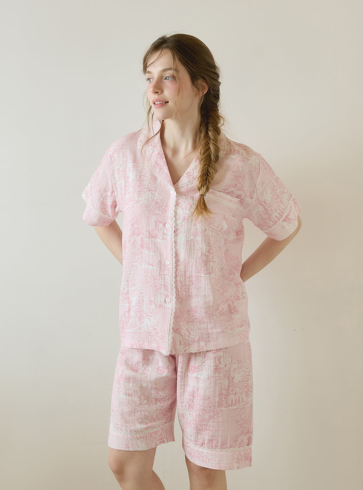 Bastille Cotton Short Sleeve Collar Pajama Set - premium Korean sleepwear by LUNALUZ