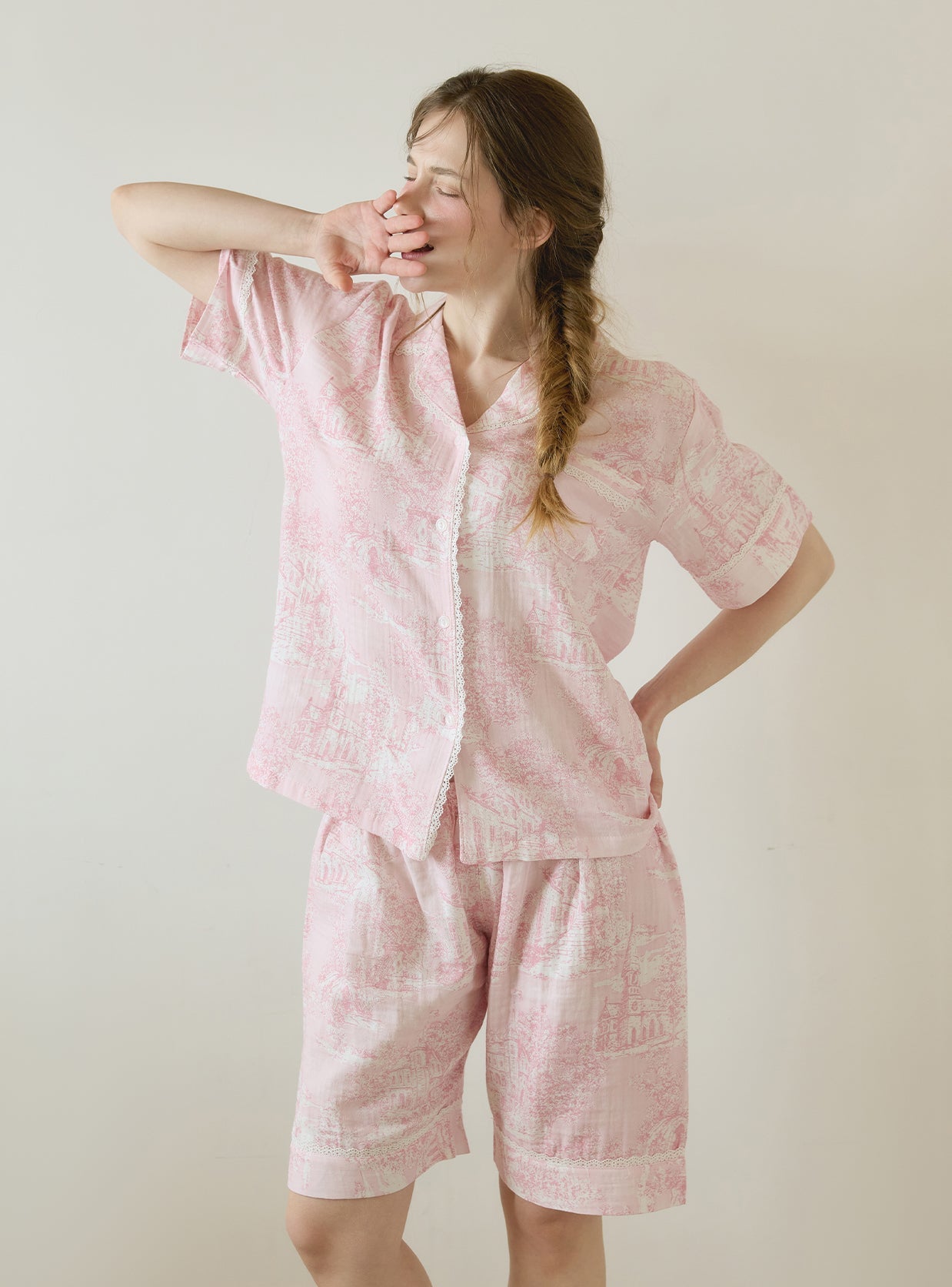 Bastille Cotton Short Sleeve Collar Pajama Set - premium Korean sleepwear by LUNALUZ