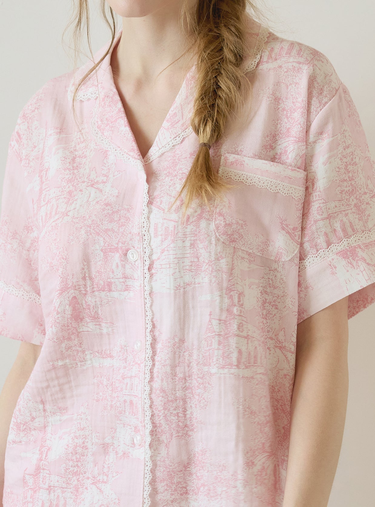 Bastille Cotton Short Sleeve Collar Pajama Set - premium Korean sleepwear by LUNALUZ