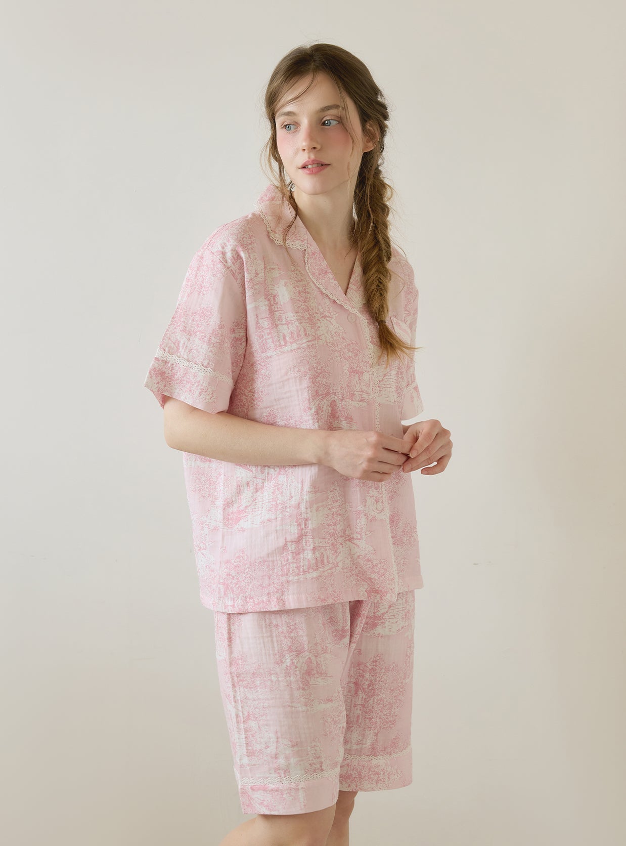 Bastille Cotton Short Sleeve Collar Pajama Set - premium Korean sleepwear by LUNALUZ