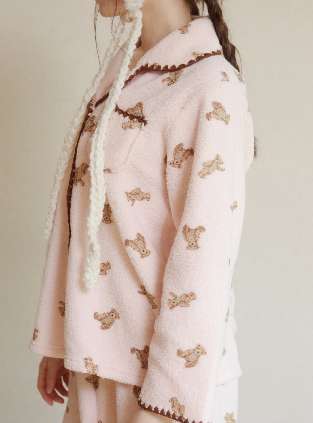 Bear Mellow Fleece Long - Sleeve Notched Collar Pajama - premium Korean sleepwear by LUNALUZ