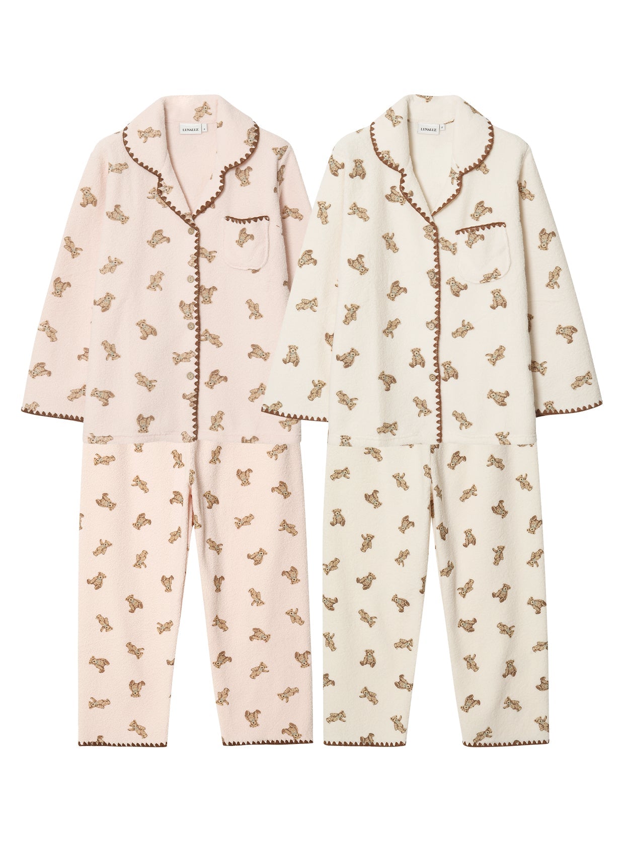 Bear Mellow Fleece Long - Sleeve Notched Collar Pajama - premium Korean sleepwear by LUNALUZ