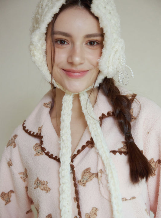 Bear Mellow Fleece Long - Sleeve Notched Collar Pajama - premium Korean sleepwear by LUNALUZ