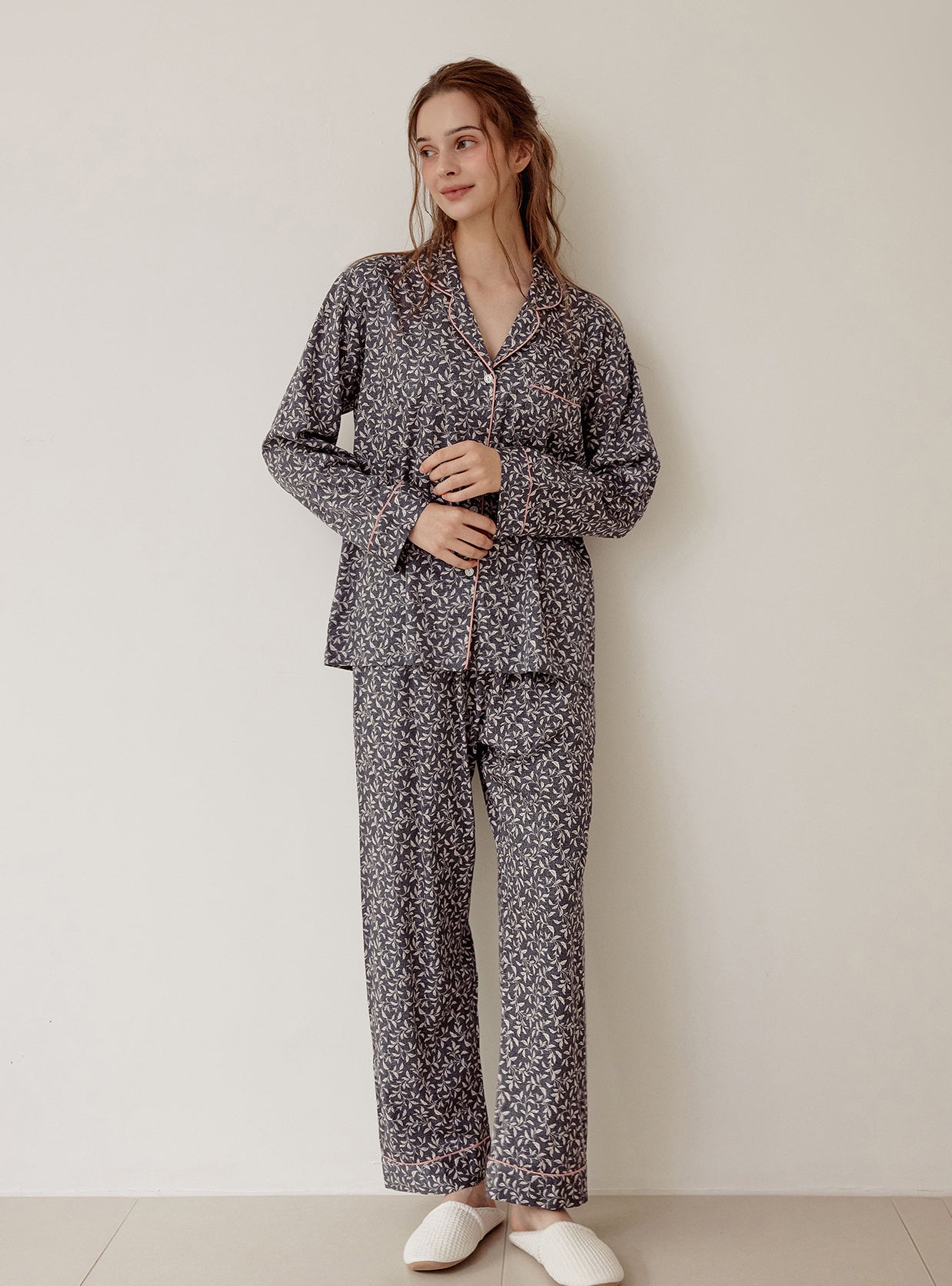 Botany Modal Cotton Collar Long - Sleeve Pajama Set - premium Korean sleepwear by LUNALUZ