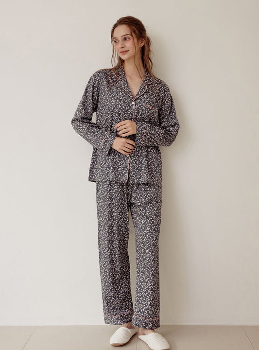 Botany Modal Cotton Collar Long - Sleeve Pajama Set - premium Korean sleepwear by LUNALUZ