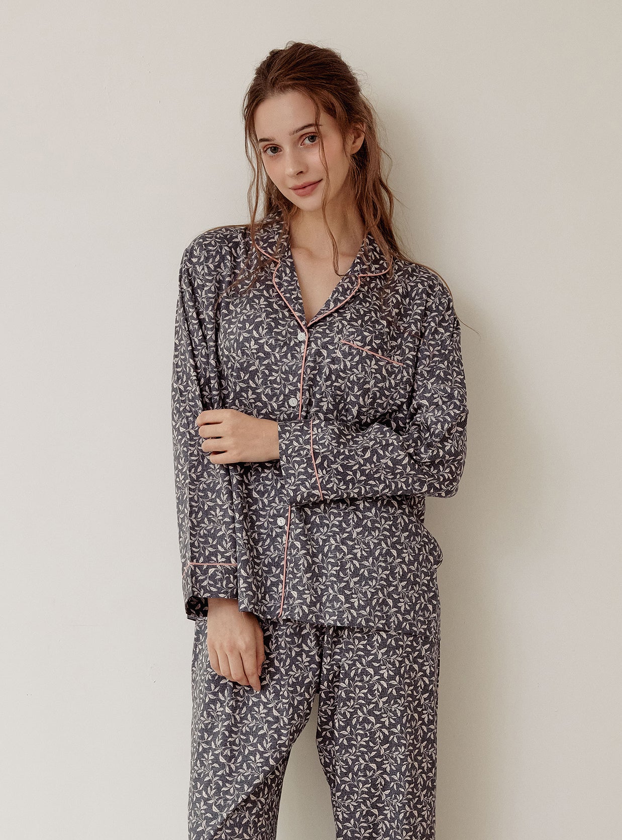 Botany Modal Cotton Collar Long - Sleeve Pajama Set - premium Korean sleepwear by LUNALUZ