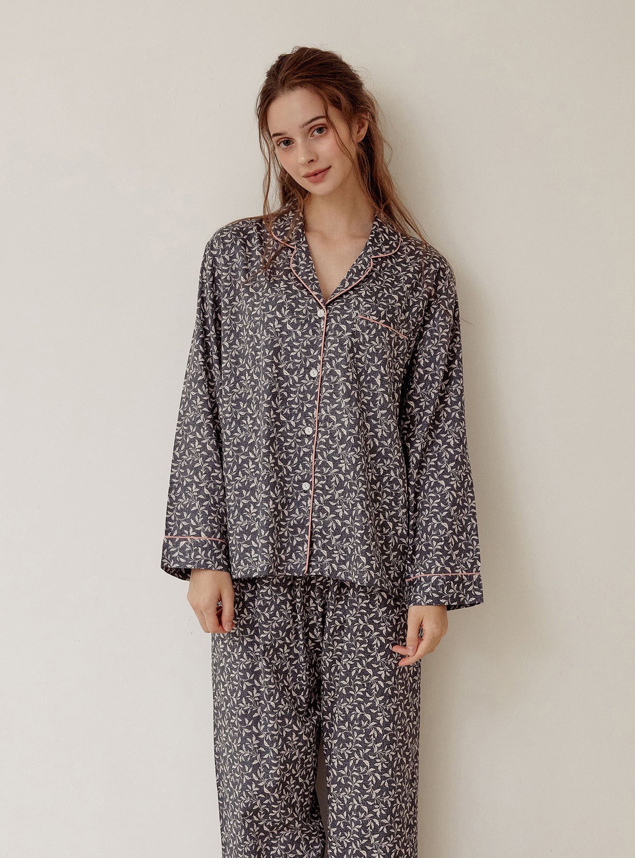 Botany Modal Cotton Collar Long - Sleeve Pajama Set - premium Korean sleepwear by LUNALUZ