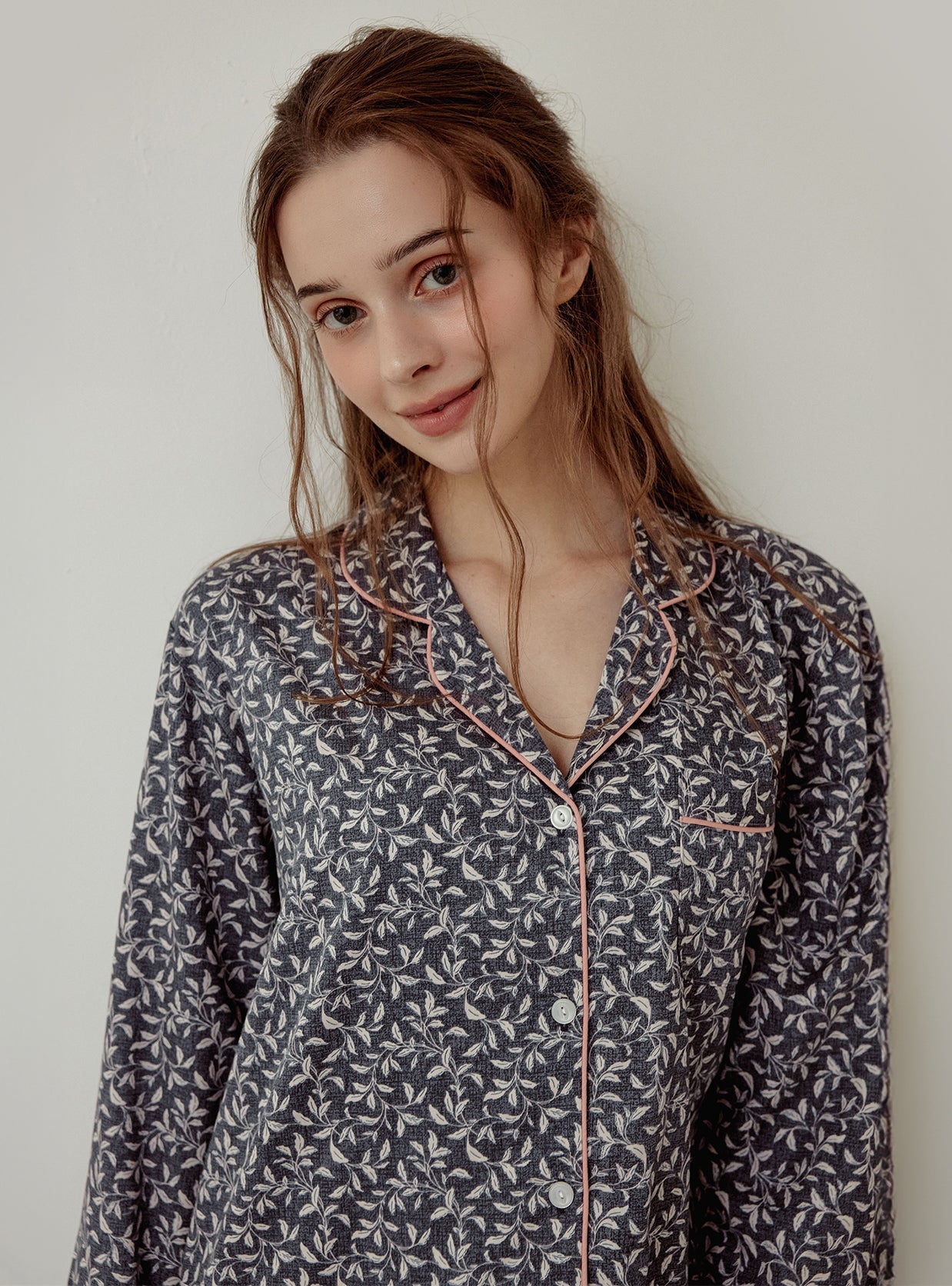 Botany Modal Cotton Collar Long - Sleeve Pajama Set - premium Korean sleepwear by LUNALUZ